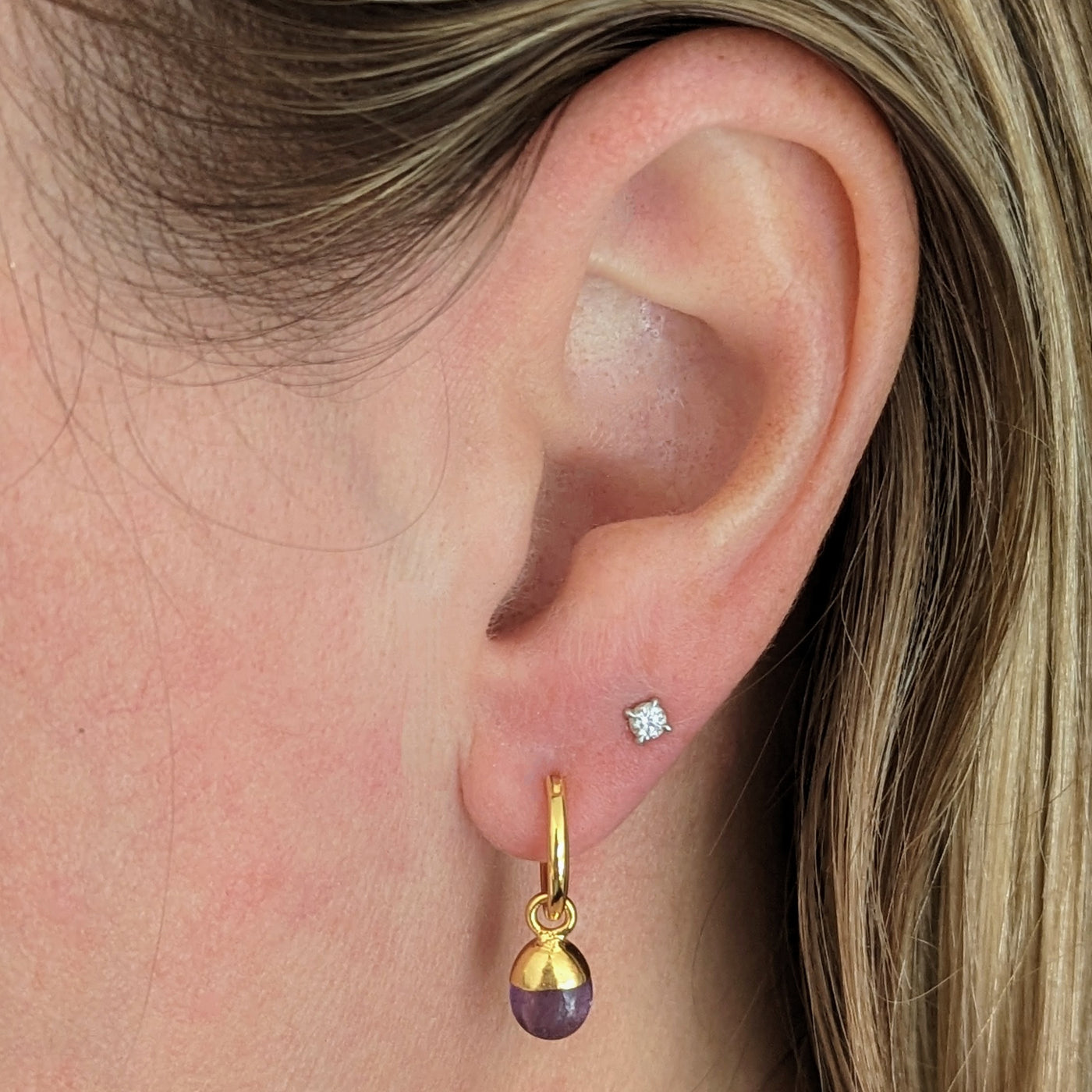 gold plated amethyst february birthstone hoop earrings