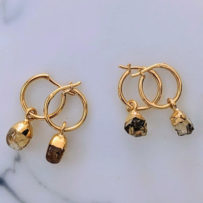 gold plated citrine November birthstone hoop earrings
