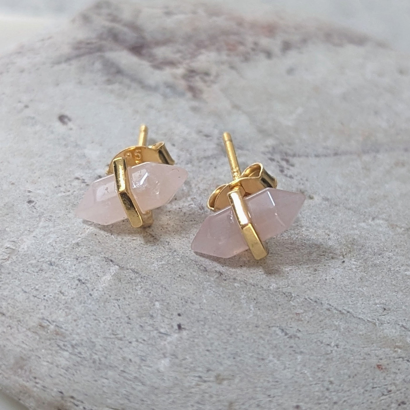 Rose quartz gold plated stud earrings