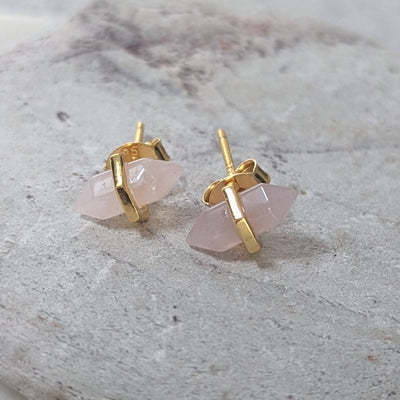 Rose quartz gold plated stud earrings