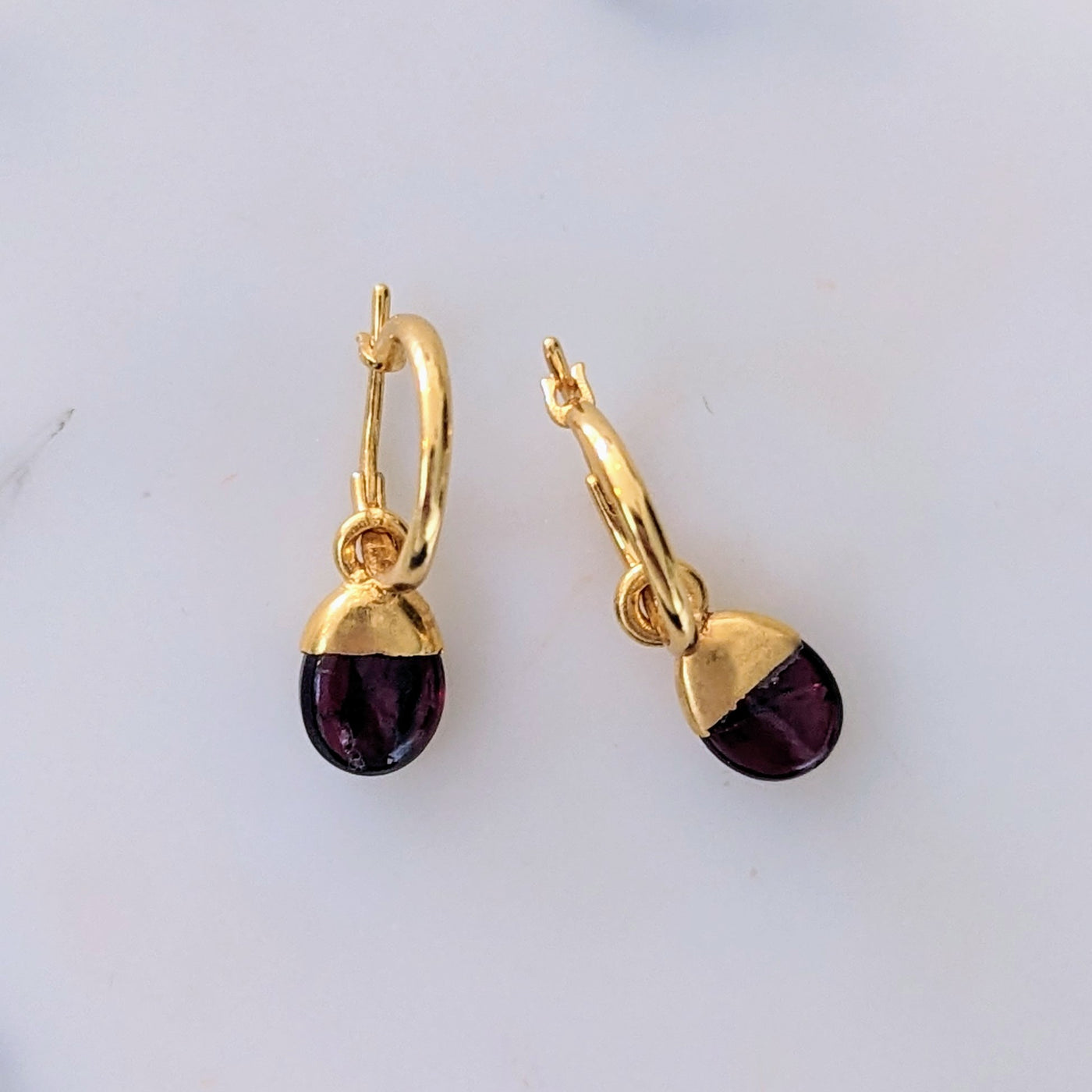gold plated garnet January birthstone earrings 