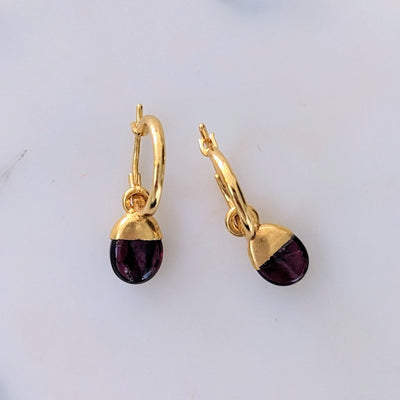 gold plated garnet January birthstone earrings 