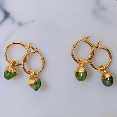 gold plated peridot august birthstone hoop earrings 