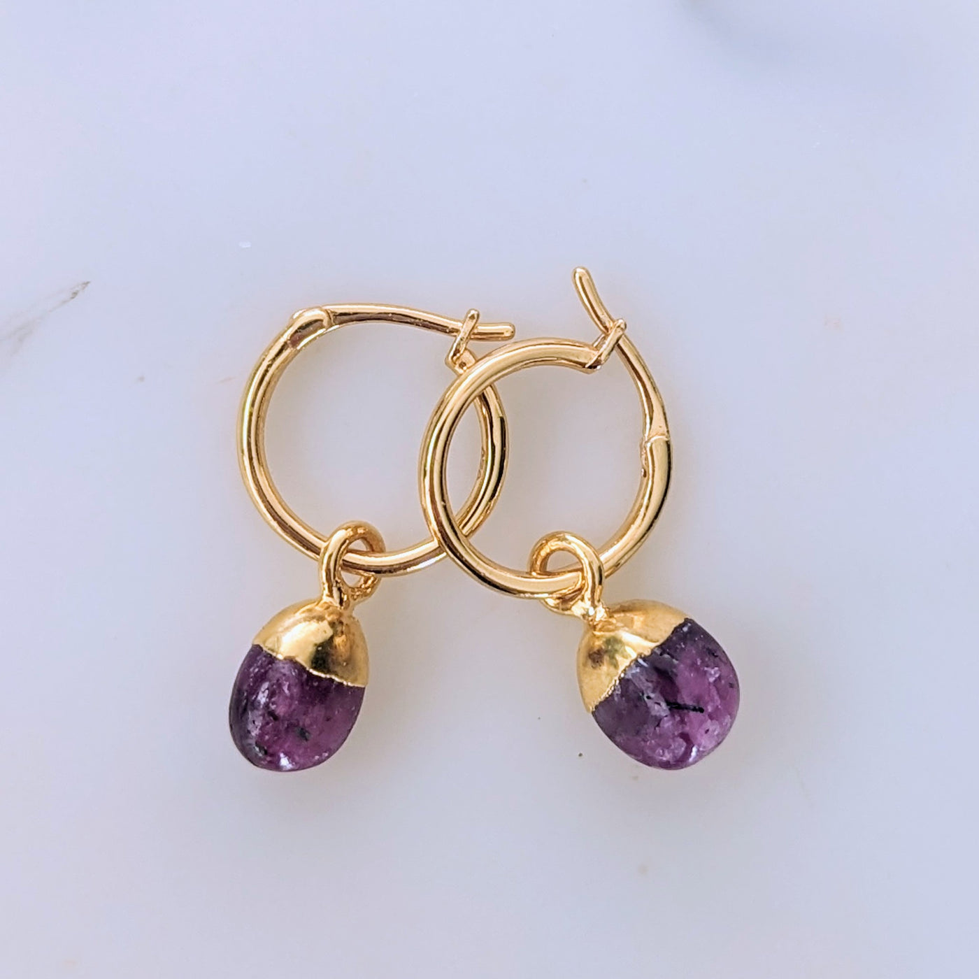 Gold plated ruby july birthstone earrings 