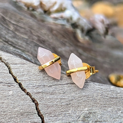 Rose quartz gold plated stud earrings