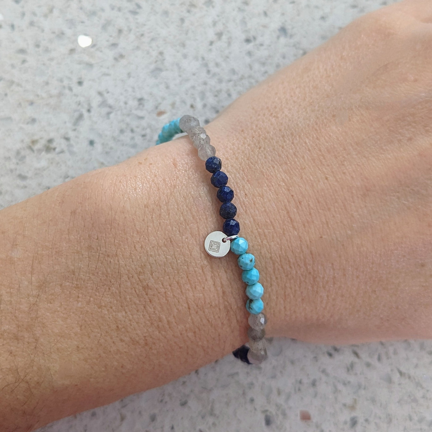 lapis lazuli, labradorite and turquoise gemstone bracelet