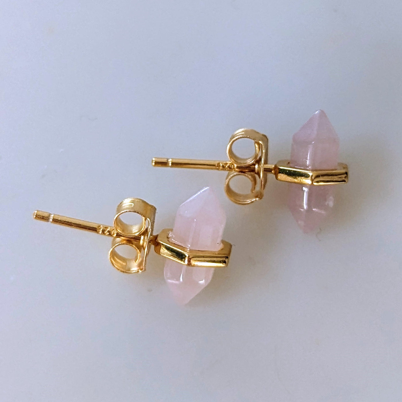 Rose quartz gold plated stud earrings