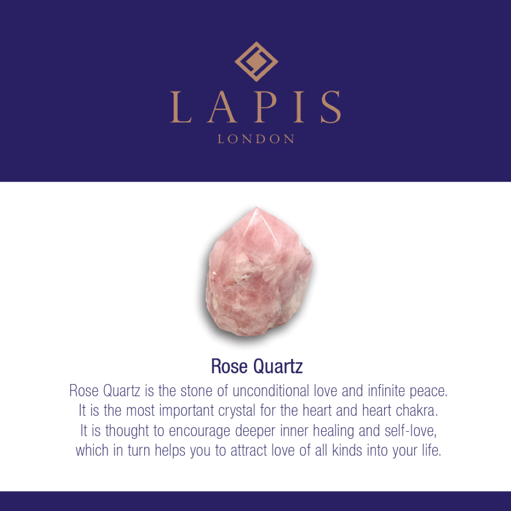 Lapis London Rose Quartz gemstone meaning card
