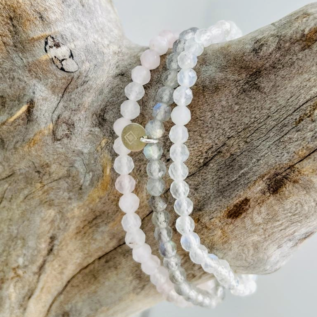 Moonstone, Rose Quartz and Labradorite gemstone bracelet intention trio