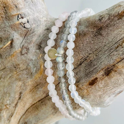 Moonstone, Rose Quartz and Labradorite gemstone bracelet intention trio