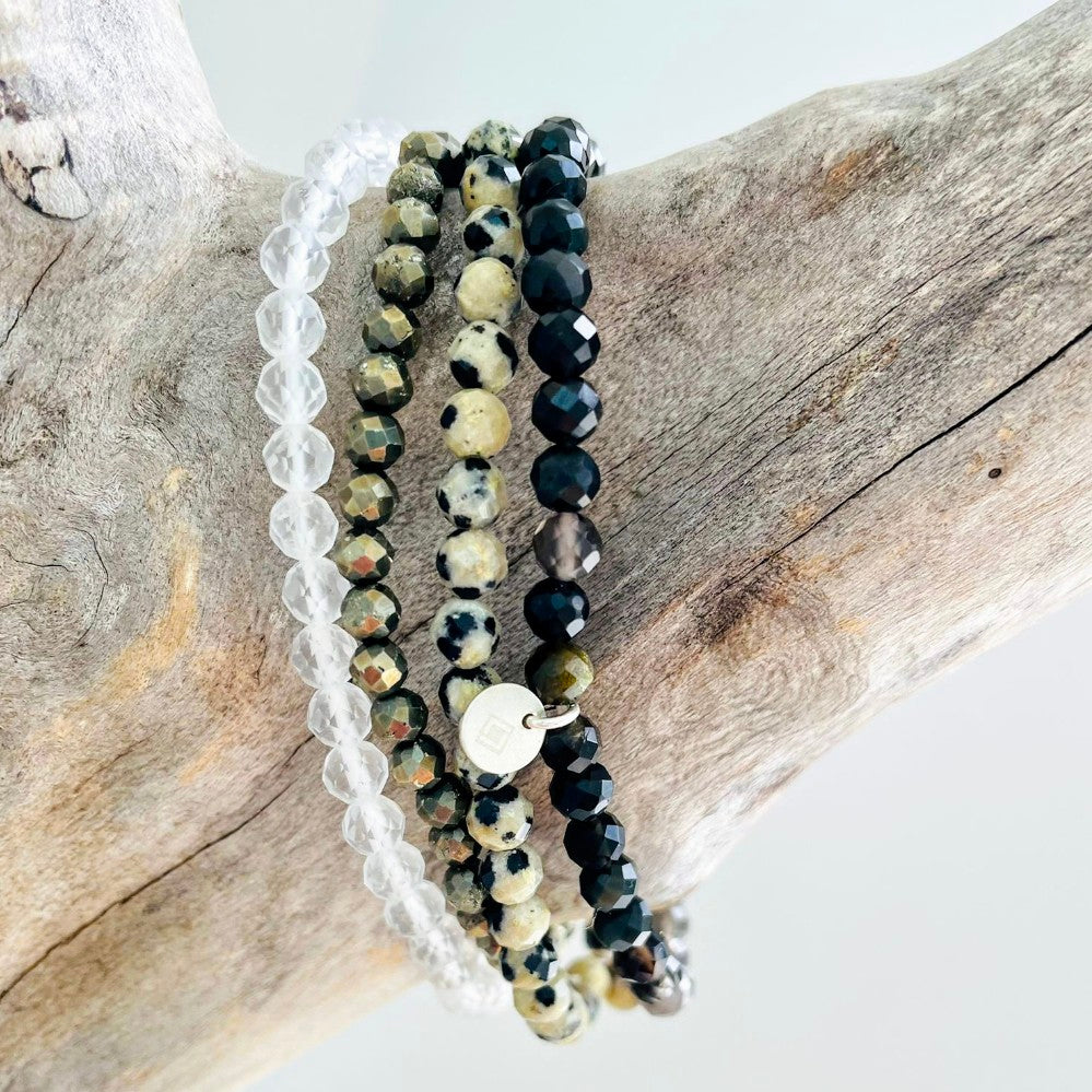 Health and Immune Boost Gemstone Bracelet Quad - Clear Quartz, Pyrite, Dalmatian Jasper and Obsidian