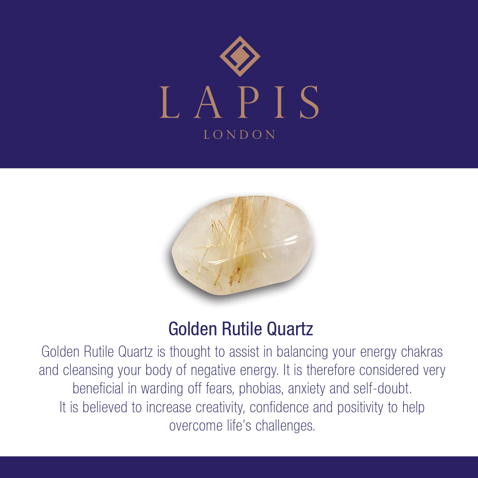Lapis London golden rutile quartz gemstone meaning card