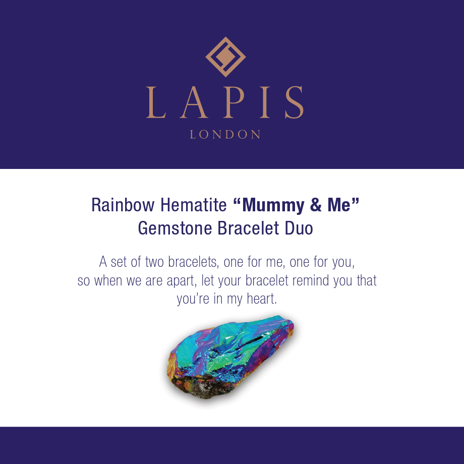 Lapis London rainbow hematite mummy and me gemstone bracelet set meaning card
