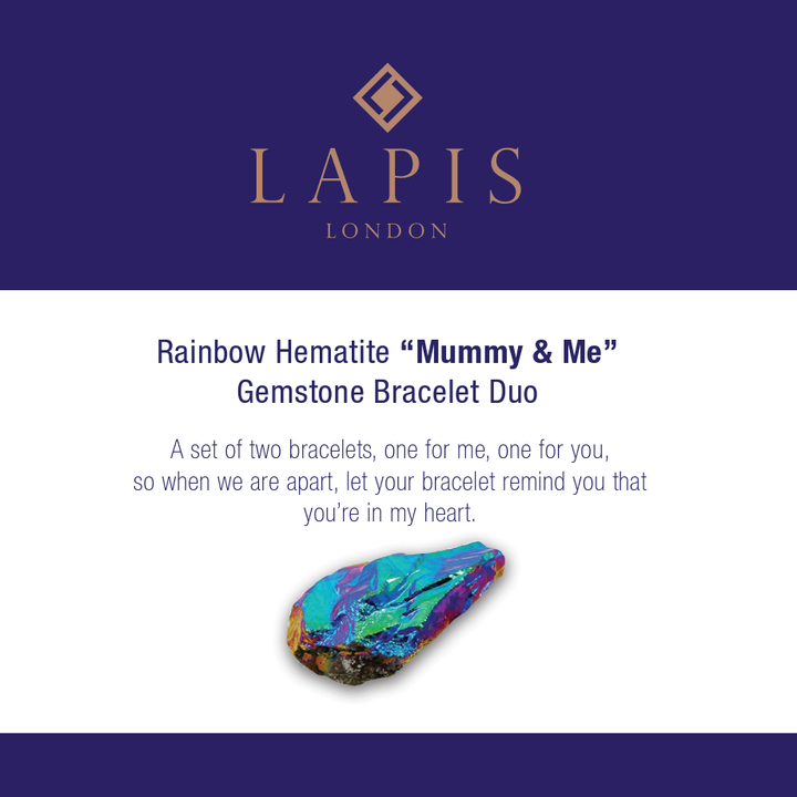 Lapis London rainbow hematite mummy and me gemstone bracelet set meaning card