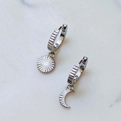 Sterling silver sun and moon hoop earrings