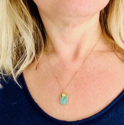 The Duo Amazonite and Charm Gemstone Necklace - Gold Plated