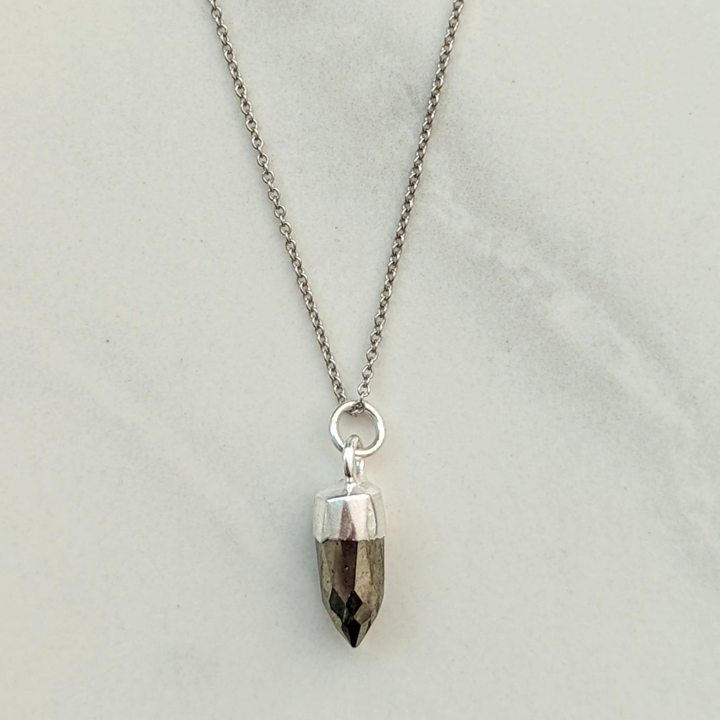 Sterling silver pyrite spike gemstone necklace
