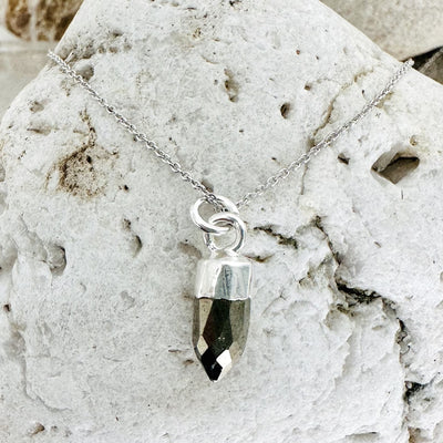 Sterling silver pyrite spike gemstone necklace