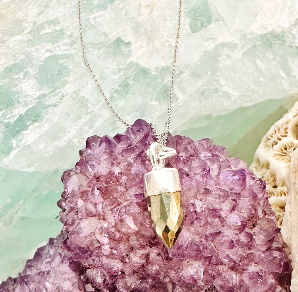 Sterling silver pyrite spike gemstone necklace