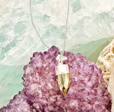 Sterling silver pyrite spike gemstone necklace