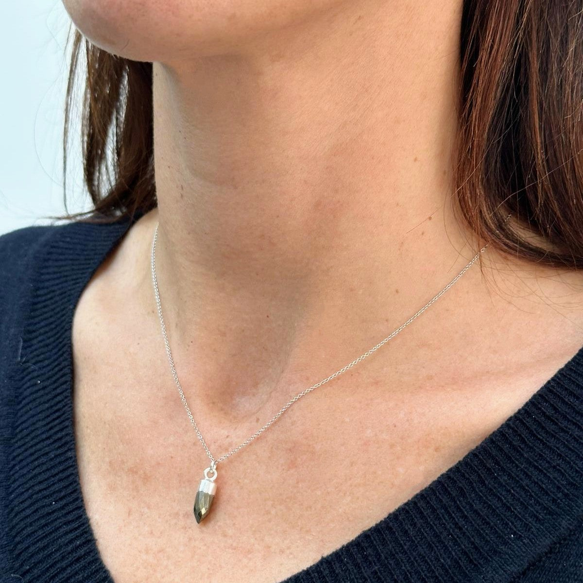Sterling silver pyrite spike gemstone necklace