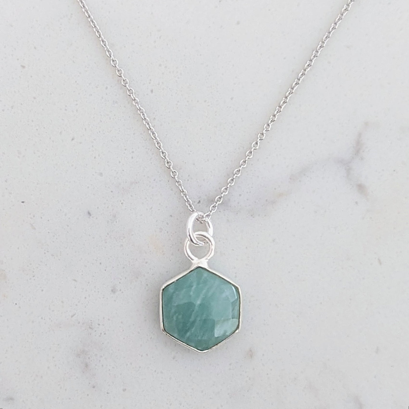 Sterling silver amazonite hexagon necklace