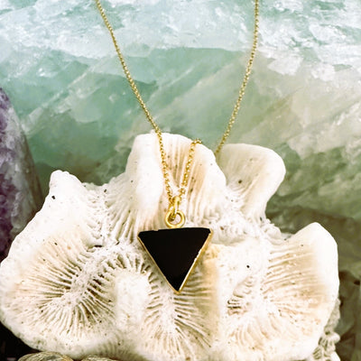 Gold plated black onyx triangle gemstone necklace