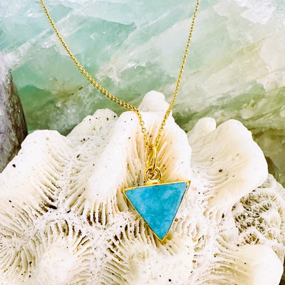 Gold plated turquoise triangle gemstone necklace