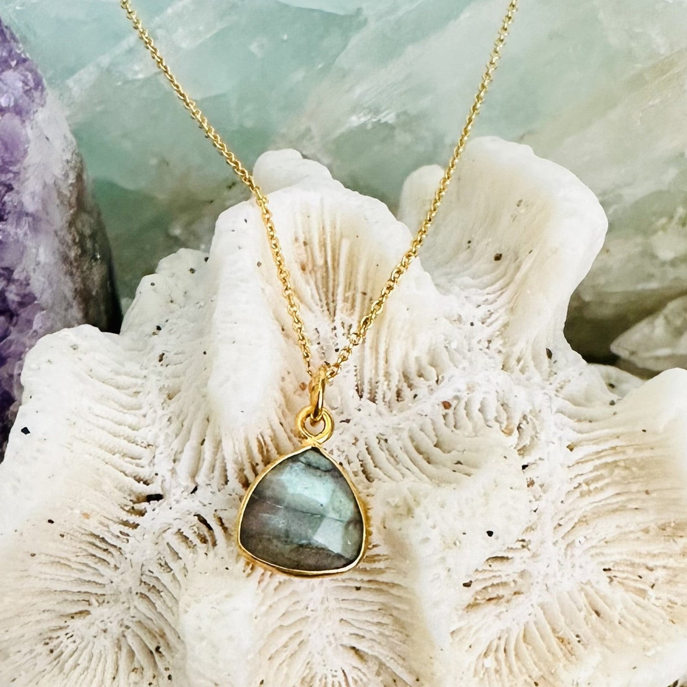 Labradorite triangular gold plated necklace