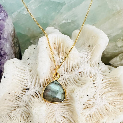 Labradorite triangular gold plated necklace