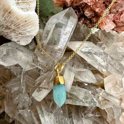 Amazonite gold plated gemstone spike necklace