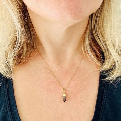 Gold plated tourmalinated quartz gemstone pendant necklace