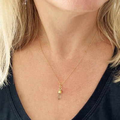 Gold plated golden rutile quartz spike pendant necklace