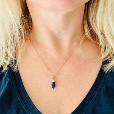 Gold plated lapis lazuli spike pendant necklace