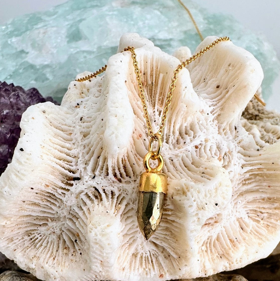 Gold plated pyrite spike gemstone necklace